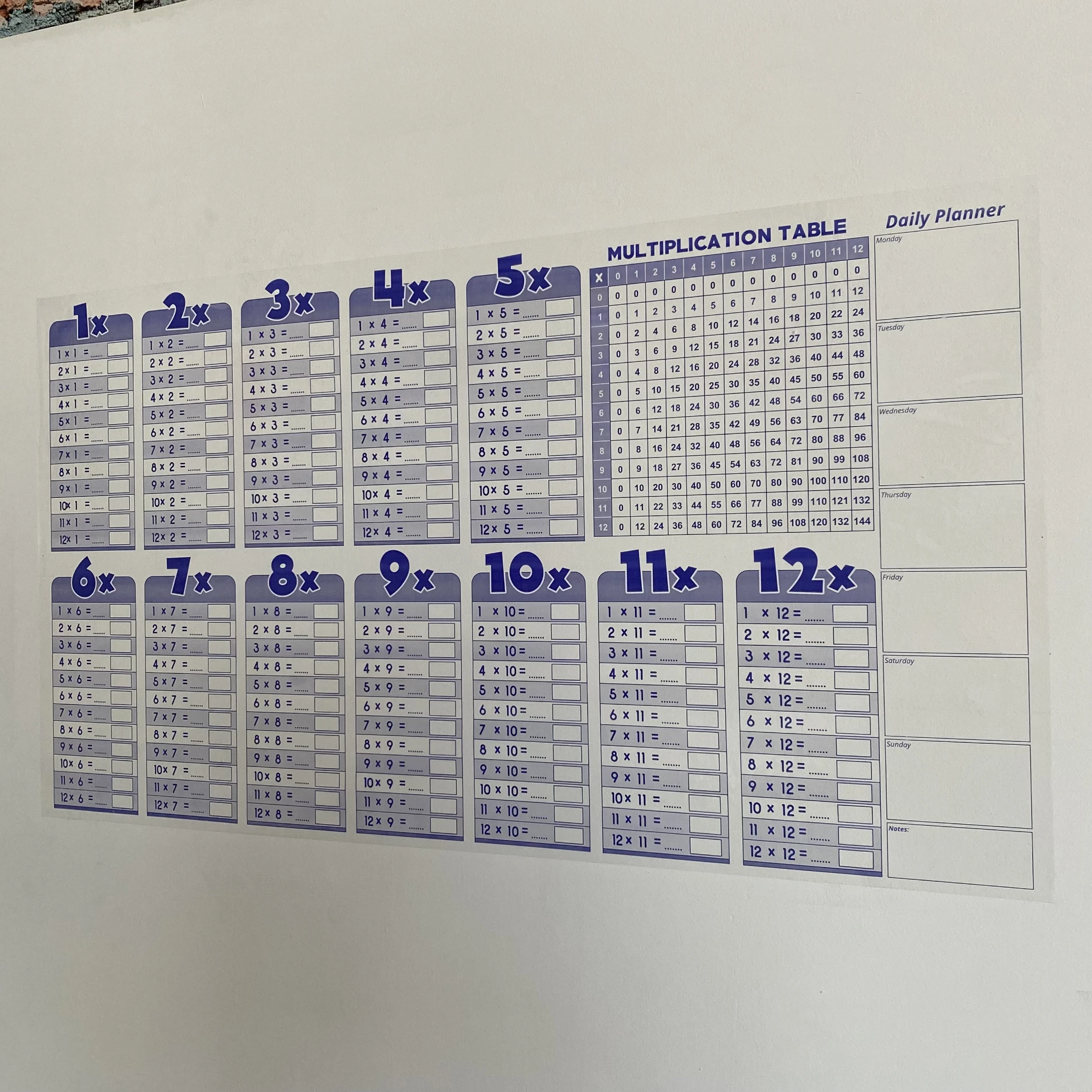 Statik Kağıt İngilizce Çarpım Tablosu 