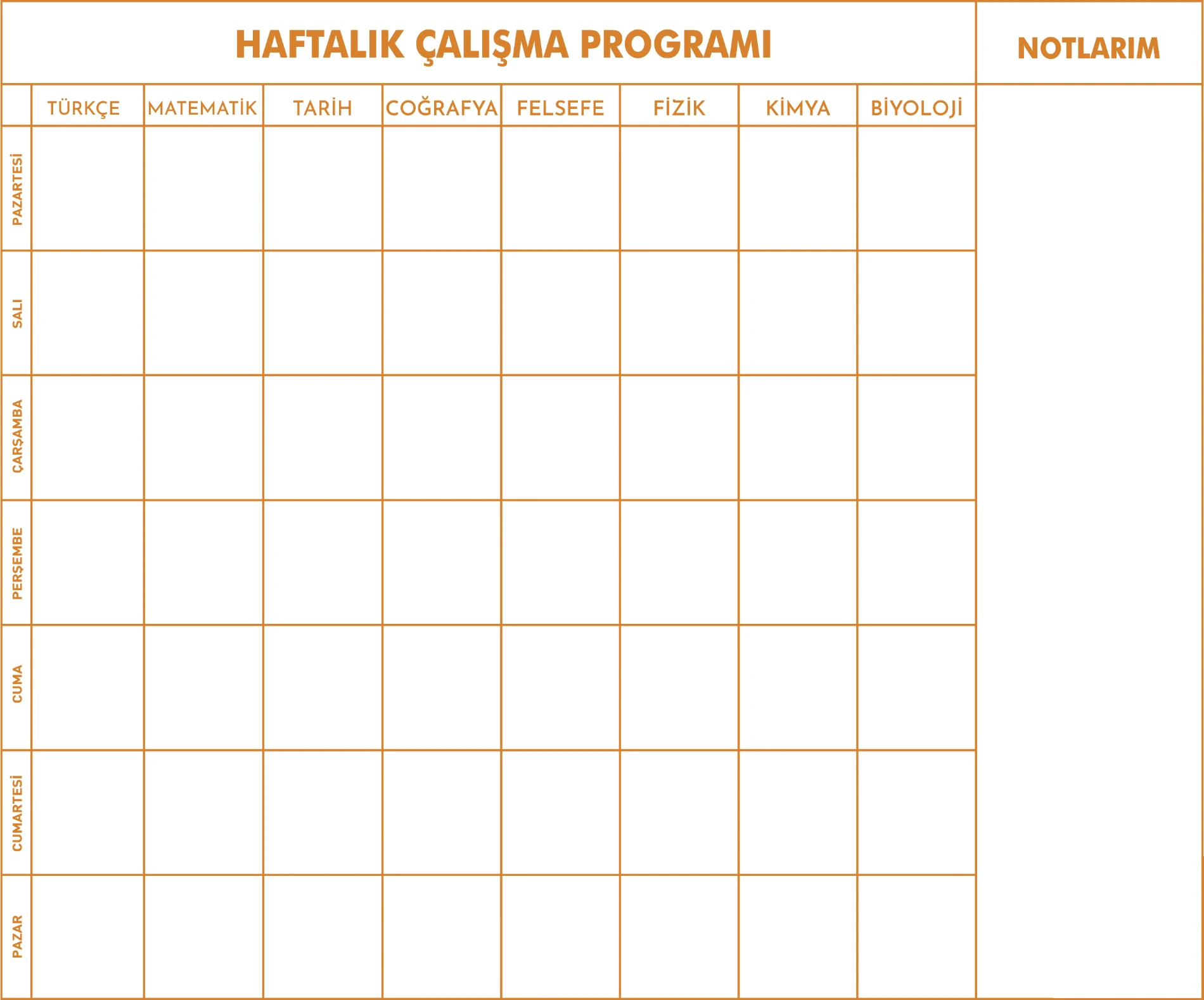 Statik Kağıt 9-10-11-12.Sınıf Haftalık Ders Çalışma Programı 