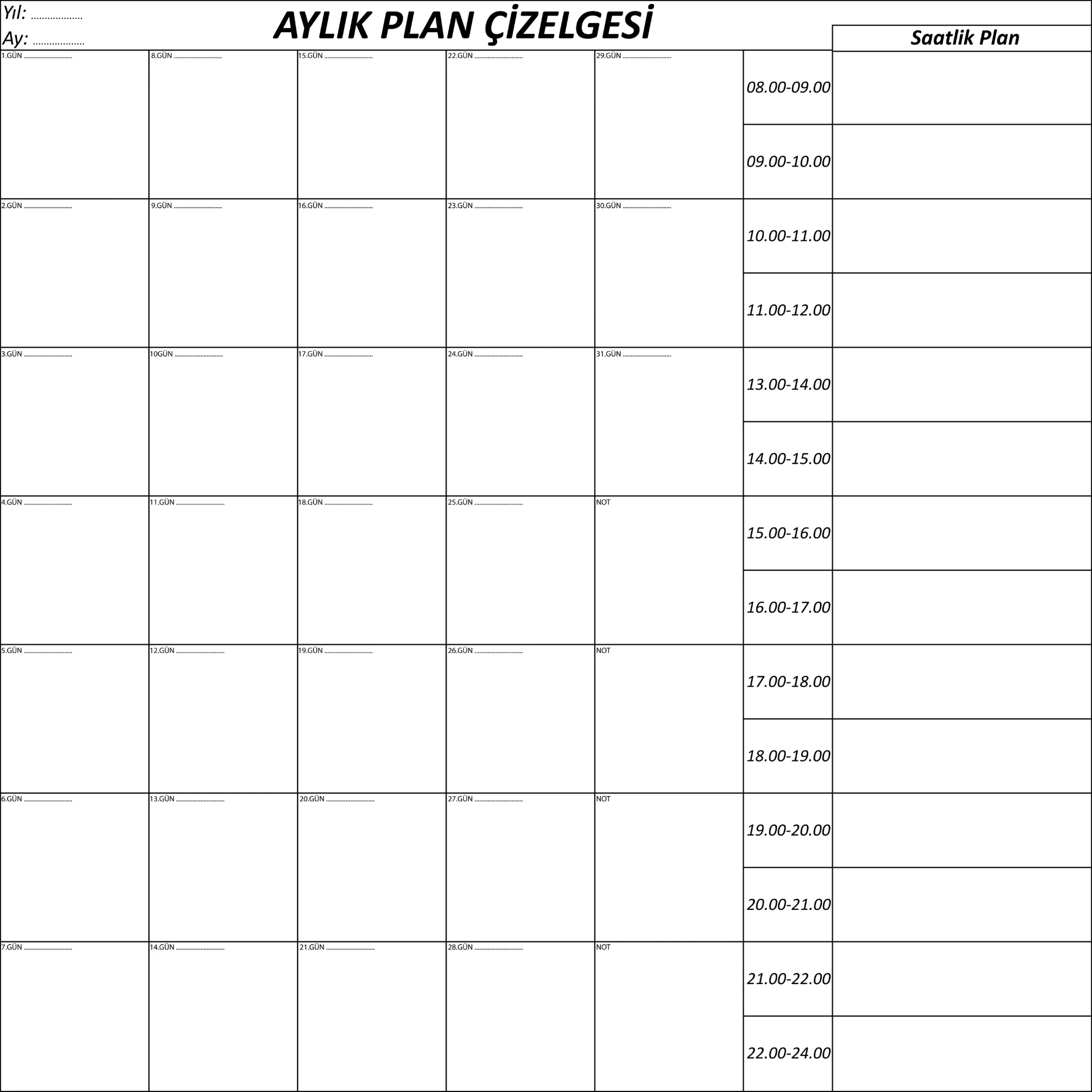 Statik Kağıt Aylık Planlayıcı (Model -1)  