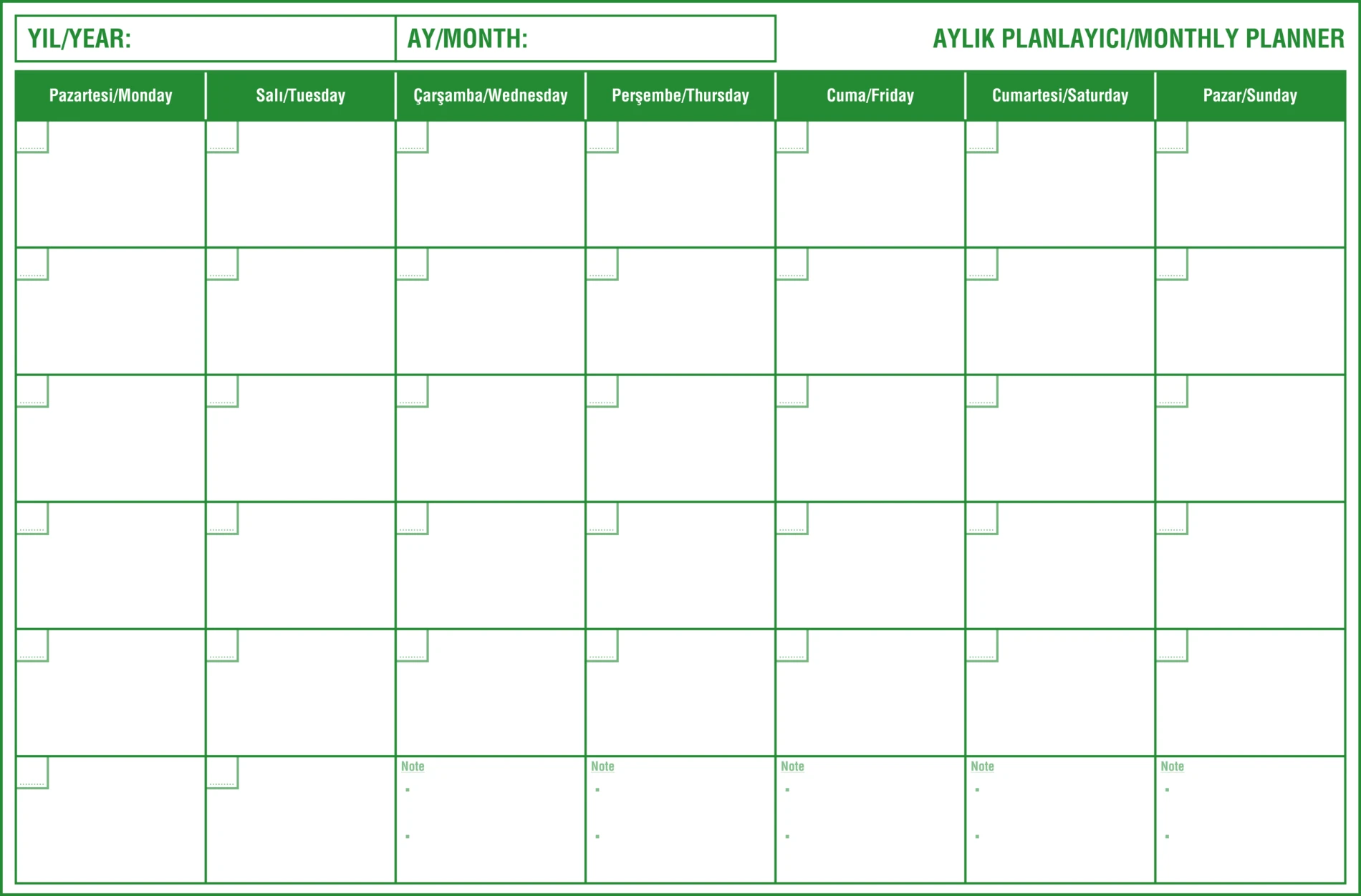 Statik Kağıt Aylık Planlayıcı (Mini) 