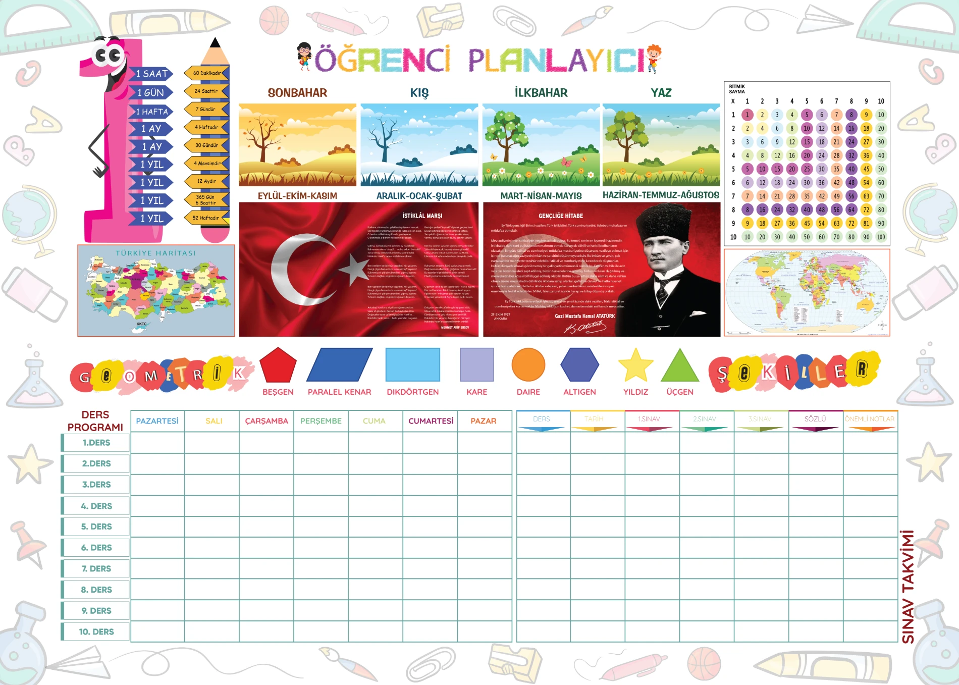 Statik Kağıt Öğrenci Planlayıcı 