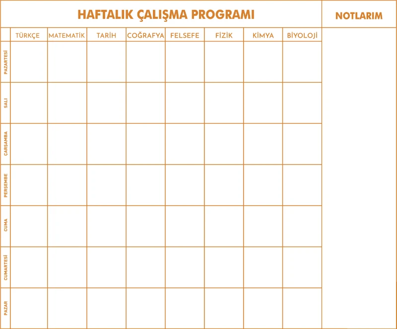 Statik Kağıt 9-10-11-12.Sınıf Haftalık Ders Çalışma Programı