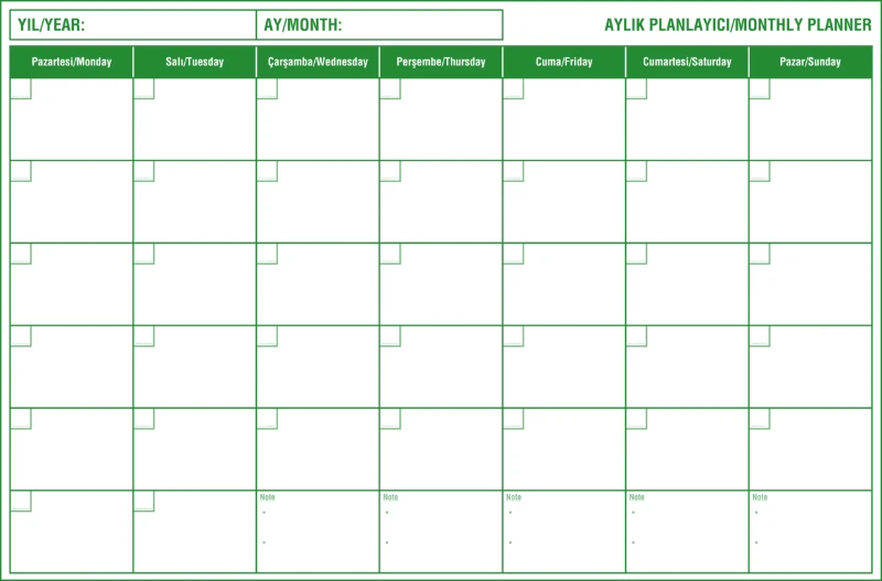 Statik Kağıt Aylık Planlayıcı (Mini)