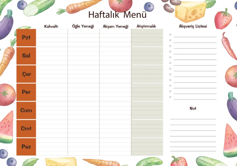 Statik Kağıt Haftalık Menü (Model-2)