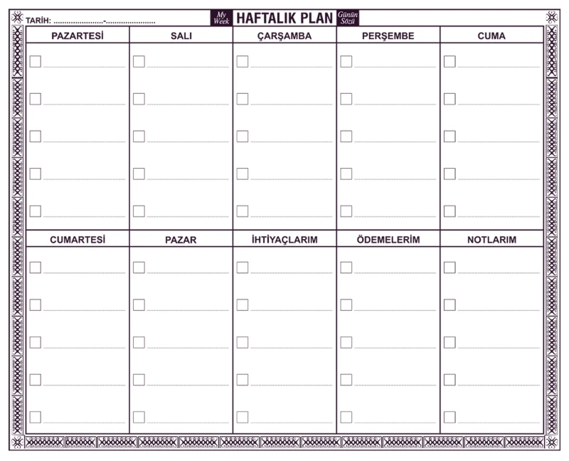 Statik Kağıt Haftalık Plan (My Week- Mini)