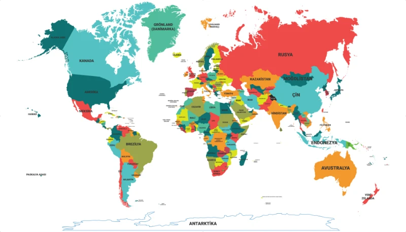 Statik Kağıt Renkli Dünya Haritası