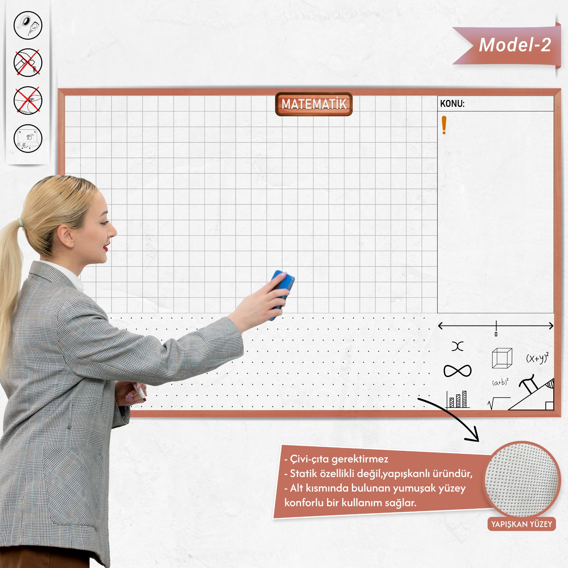 Yapışkanlı Matematik Branş Tahtası 