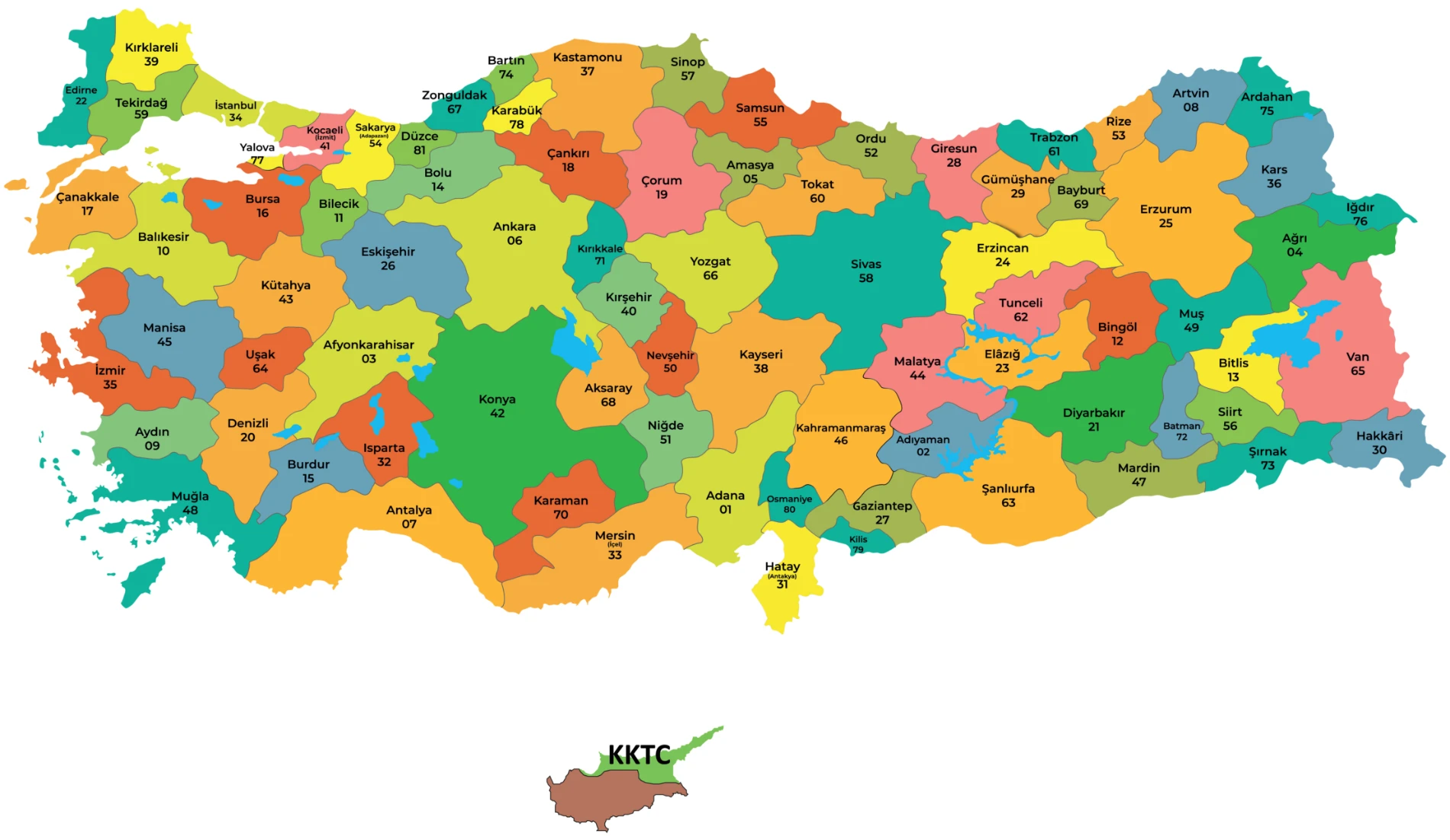 Statik Kağıt Renkli Türkiye Haritası 