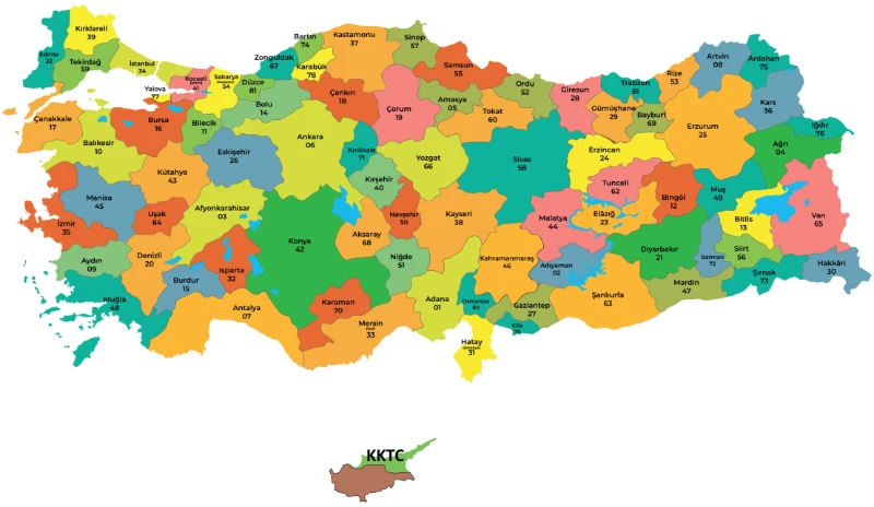 Statik Kağıt Renkli Türkiye Haritası