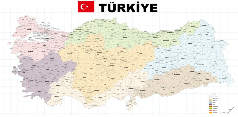 Statik Kağıt Türkiye İl-İlçe Haritası