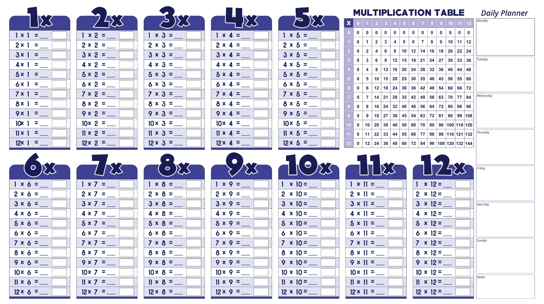 Statik Kağıt İngilizce Çarpım Tablosu 