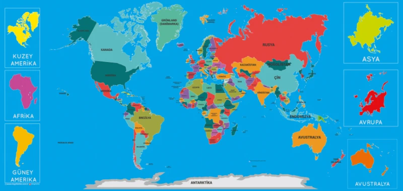 Renkli Türkiye Dünya Haritası