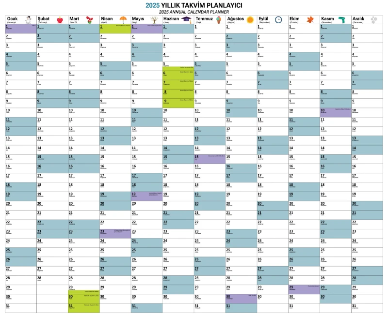 Statik Kağıt 2025 Yıllık Takvim Planlayıcı 