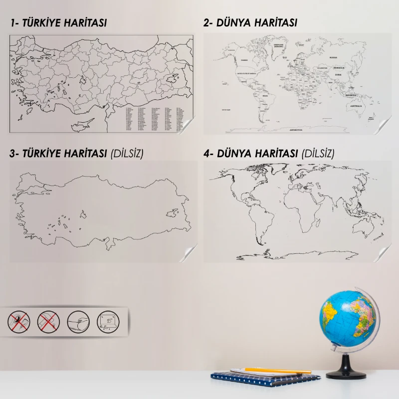 Statik Kağıt 4'lü Harita Set