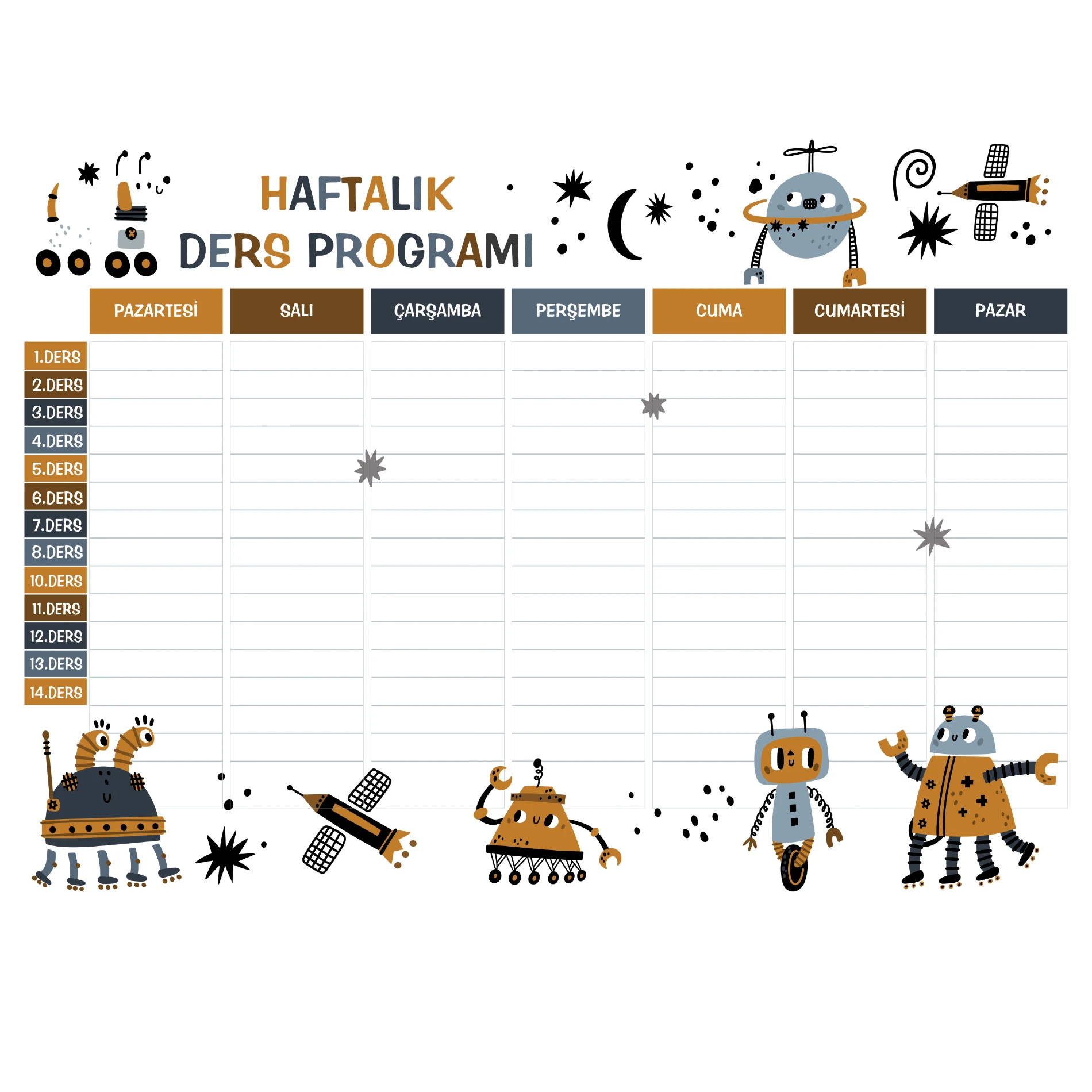 Statik Kağıt Haftalık Ders Programı (Model -1) 