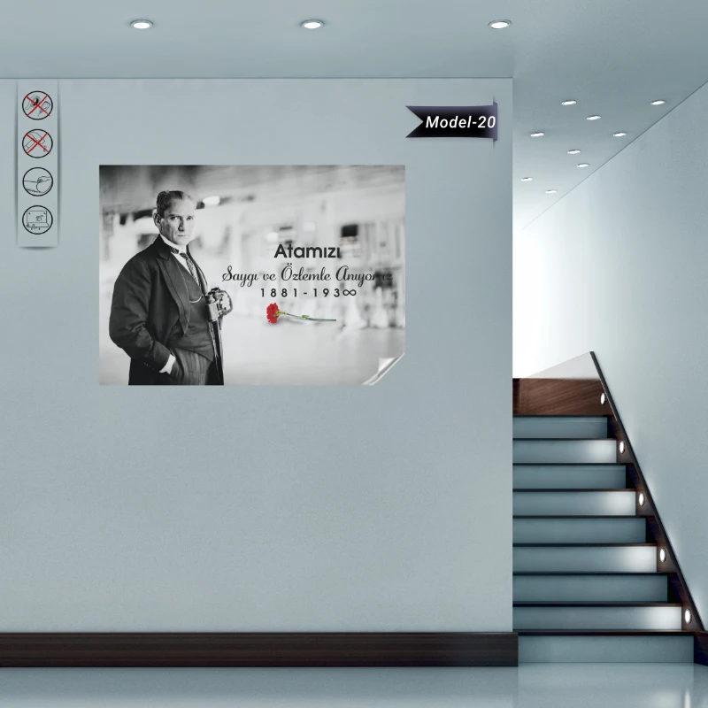 Statik Tutunma Özellikli Tablo - Poster Atatürk (Model- 20)