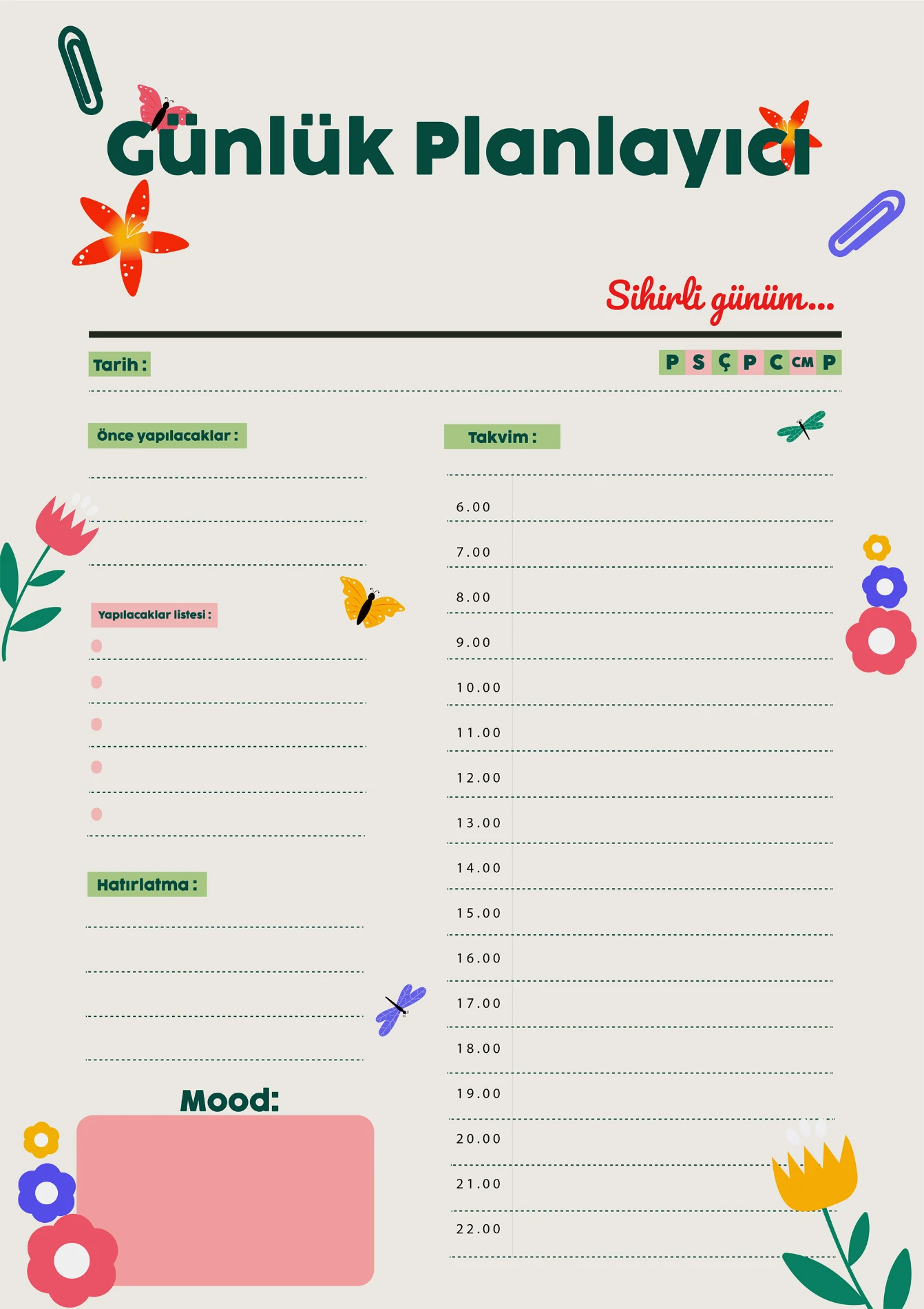 Statik Kağıt Günlük Planlayıcı ( Model-3) 