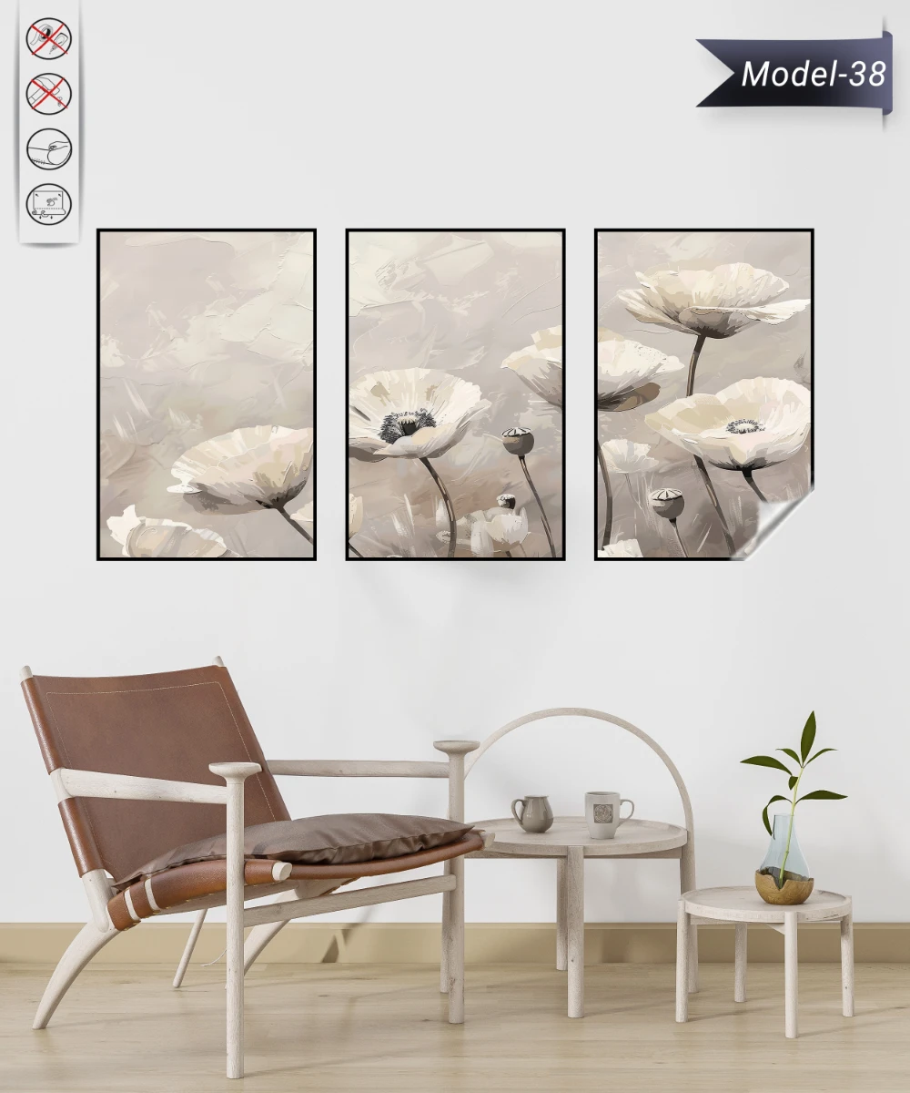 Statik Tutunma Özellikli Tablo - Poster Çiçek (Model- 38)