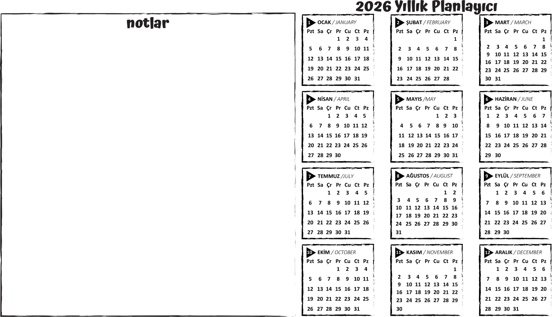 Statik Kağıt 2026 Mini Yıllık Plan (Model-4) 