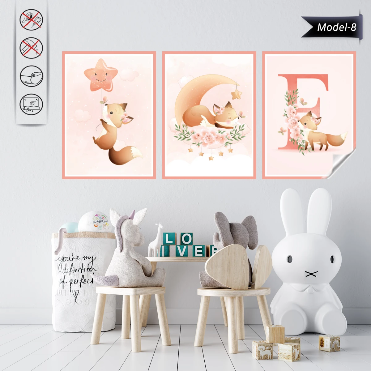 Statik Tutunma Özellikli Tablo - Poster Çocuk Odası (Model-8)