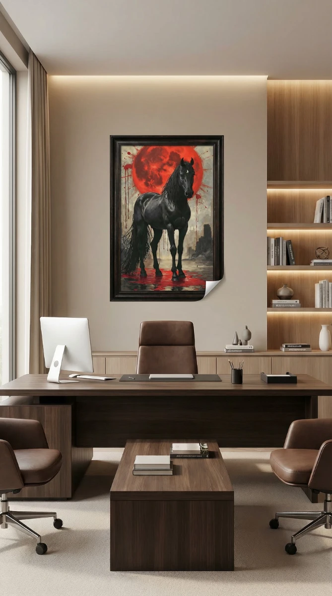 Statik Tutunma Özellikli Tablo - Poster At Hayvan (Model- 10)