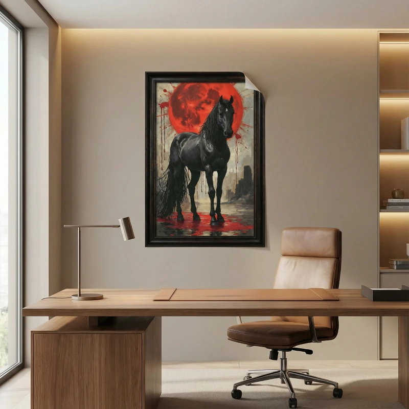 Statik Tutunma Özellikli Tablo - Poster At Hayvan (Model- 10)