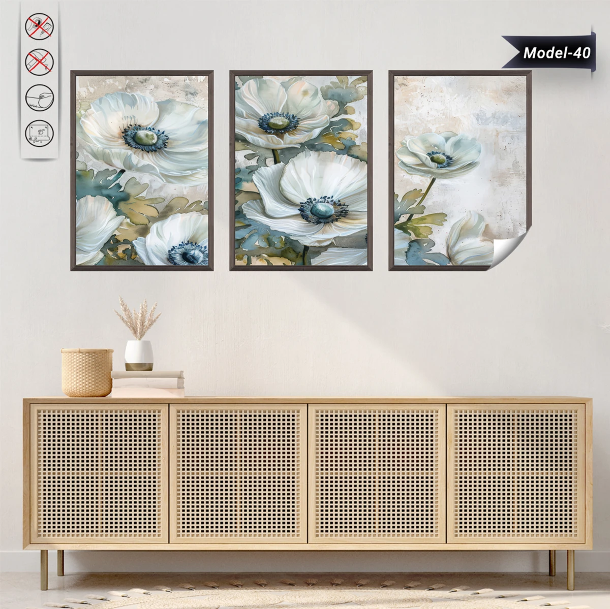 Statik Tutunma Özellikli Tablo - Poster Çiçek (Model- 40)