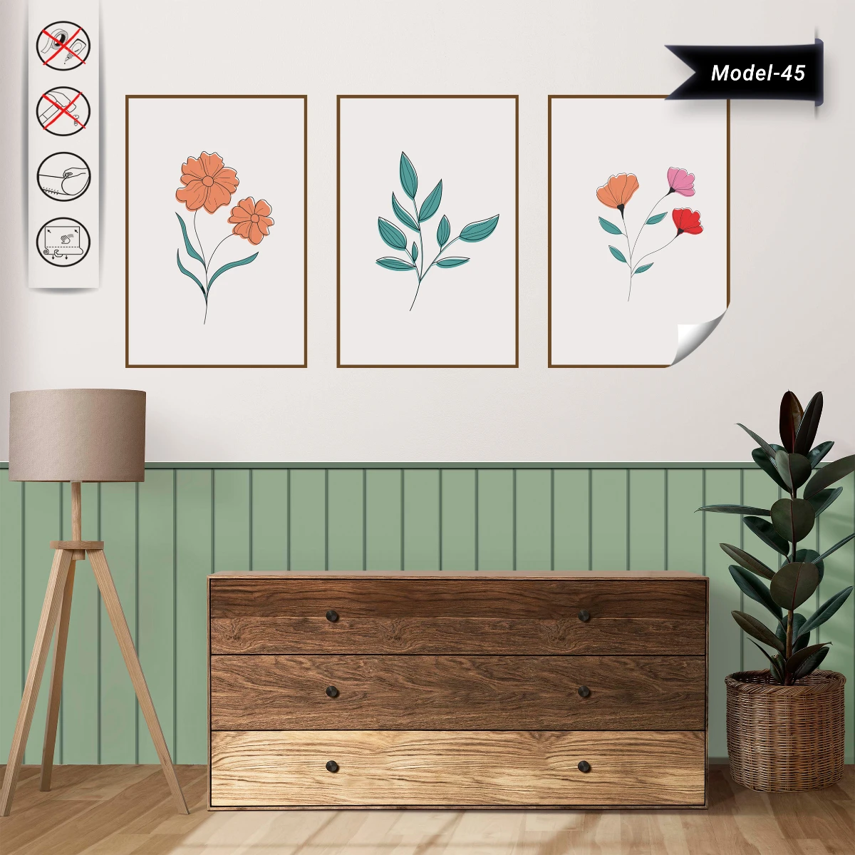 Statik Tutunma Özellikli Tablo - Poster Çiçek (Model- 45)