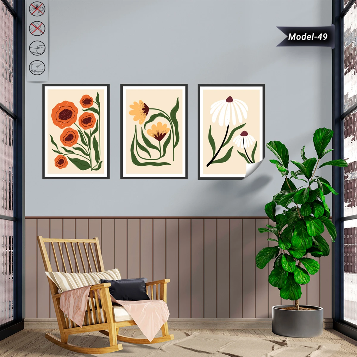 Statik Tutunma Özellikli Tablo - Poster Çiçek (Model- 49)