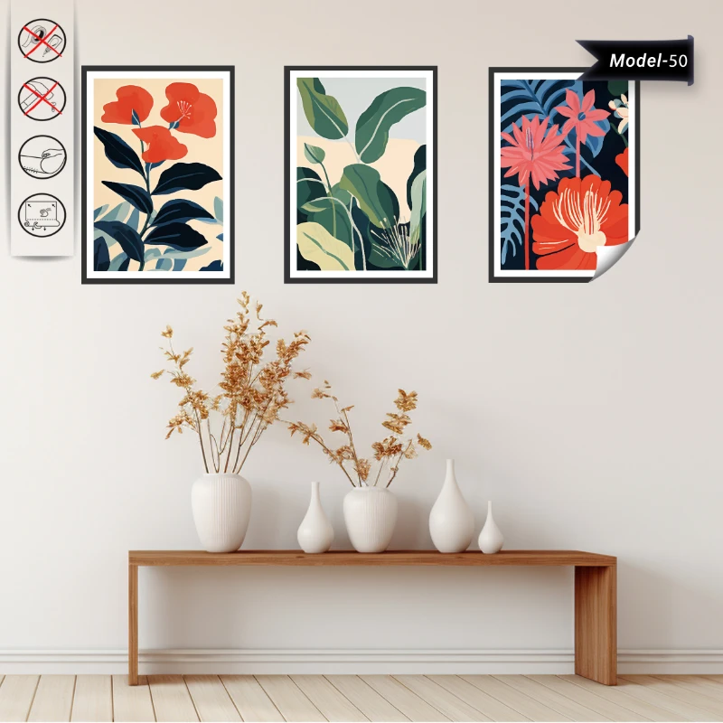 Statik Tutunma Özellikli Tablo - Poster Çiçek (Model- 50)