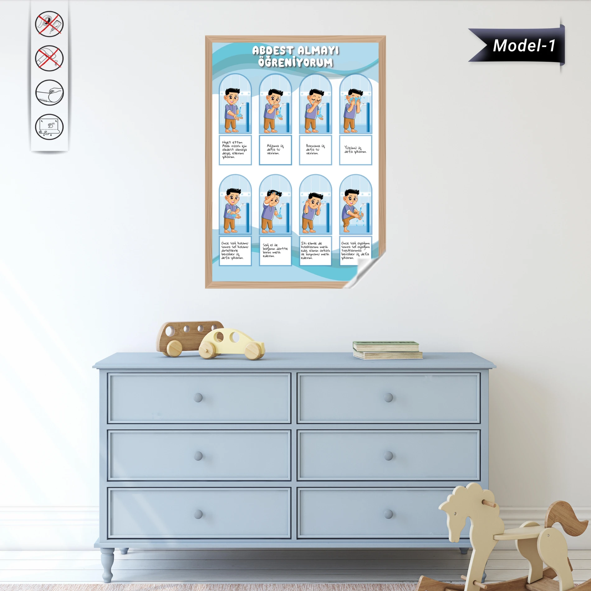 Statik Tutunma Özellikli Tablo - Poster  Abdest Almayı Öğreniyorum Diğer (Model -1 )