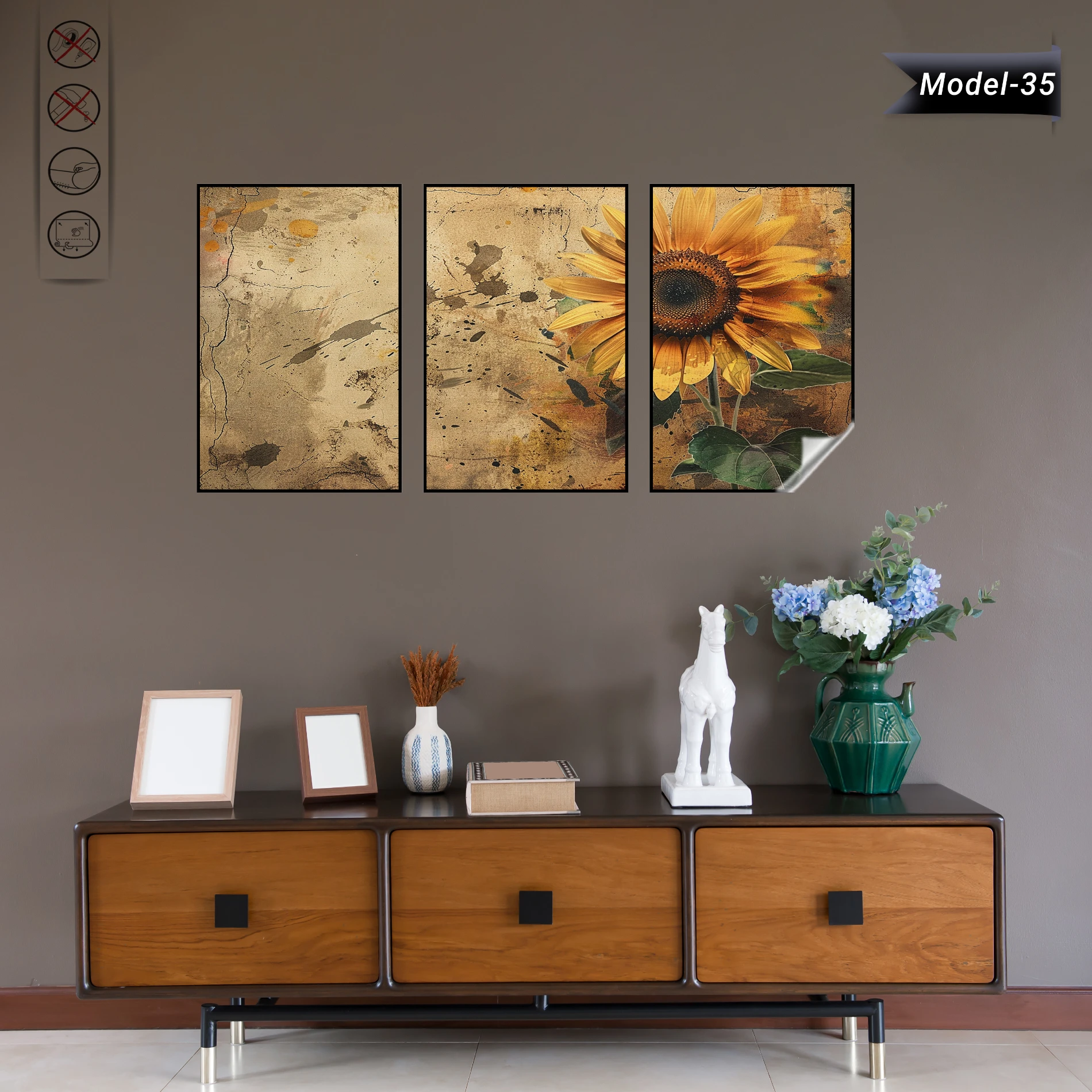 Statik Tutunma Özellikli Tablo - Poster Çiçek (Model- 35)