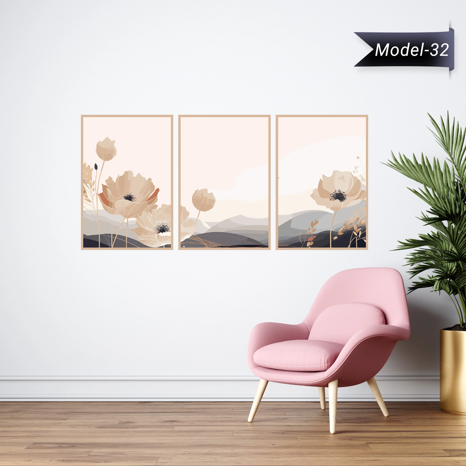 Statik Tutunma Özellikli Tablo - Poster Çiçek (Model- 32)