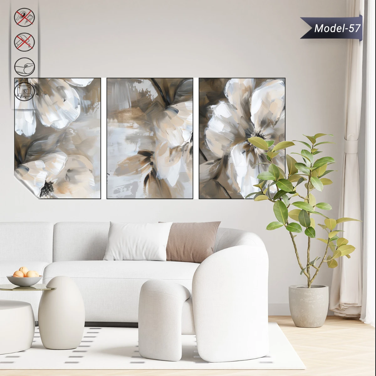 Statik Tutunma Özellikli Tablo - Poster Çiçek (Model- 57)