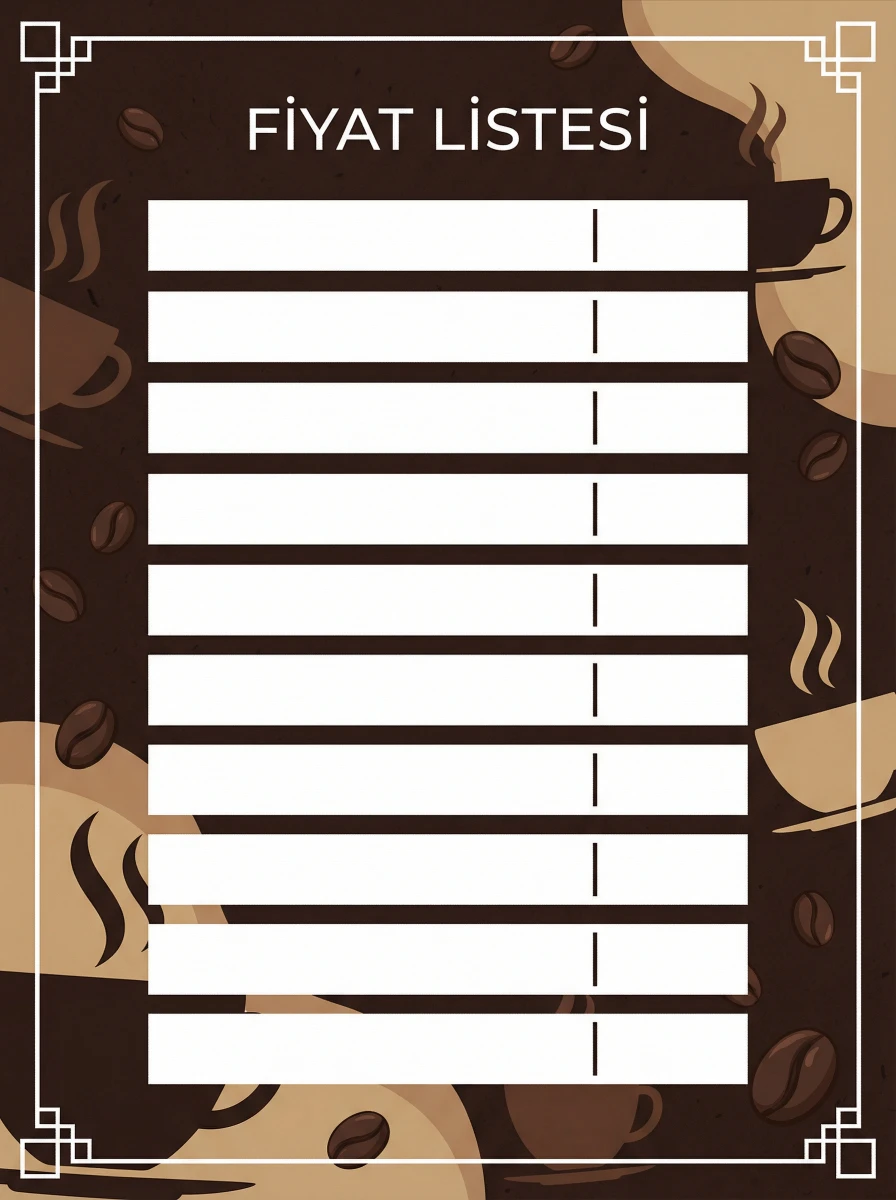 Yapışkanlı Cafe Fiyat Listesi  (Model- 23) 