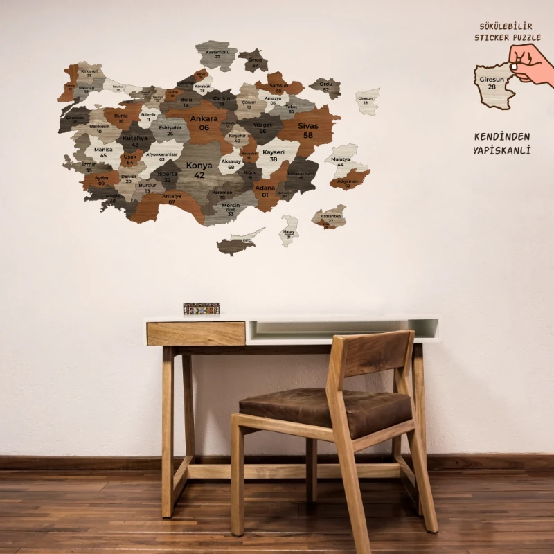 Ev Dekorasyon Türkiye Haritası Puzzle Sticker (Model-45)