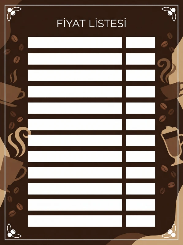 Yapışkanlı Cafe Fiyat Listesi  (Model- 24)