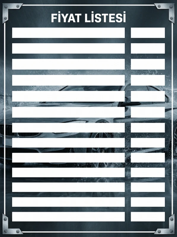 Yapışkanlı Oto Yıkama Fiyat Listesi  (Model- 21)