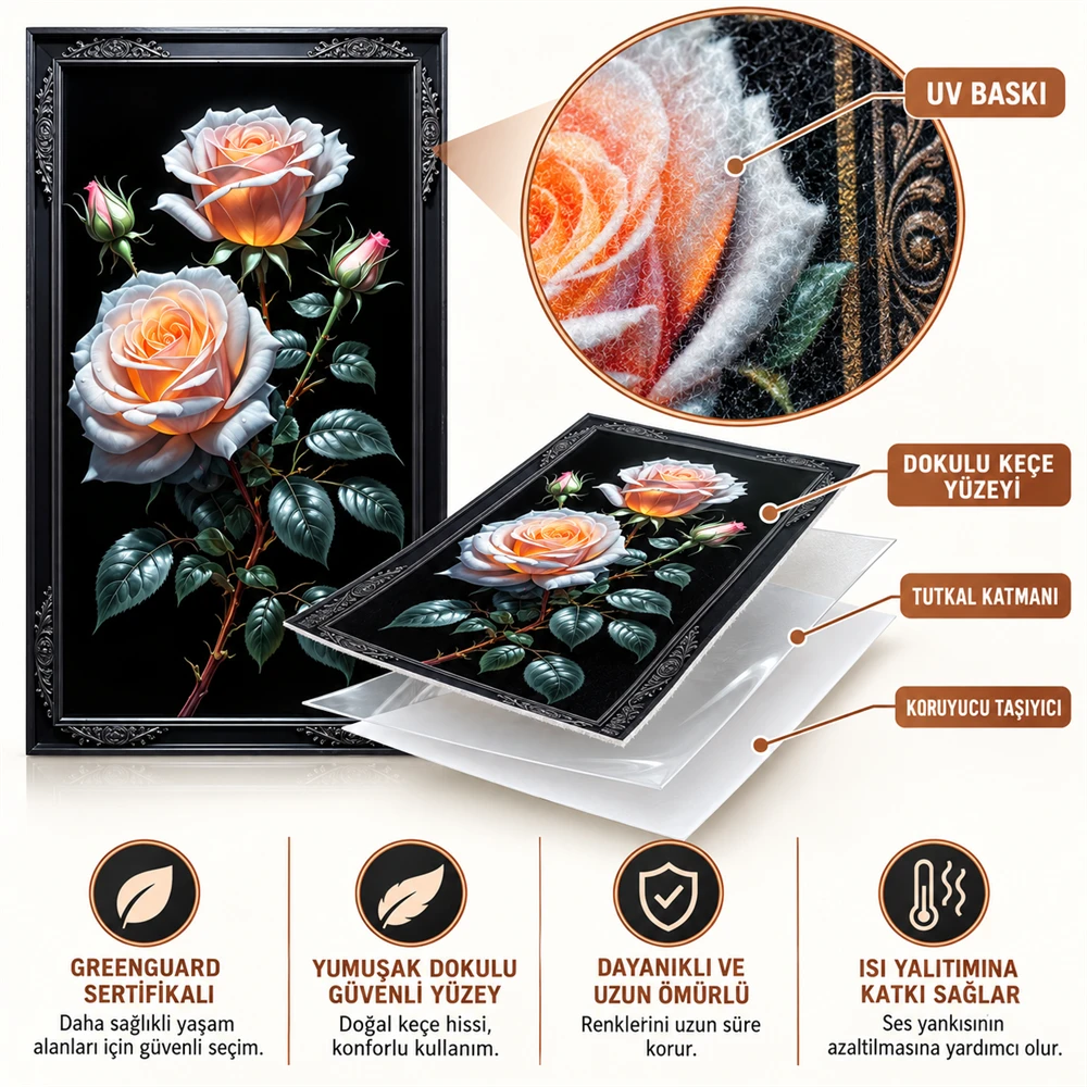 Yapışkanlı Keçe Tablo - Poster Çiçek (Model- 15) 