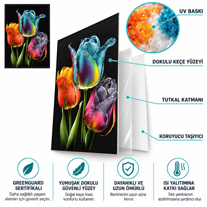 Yapışkanlı Keçe Tablo - Poster Çiçek (Model- 14)