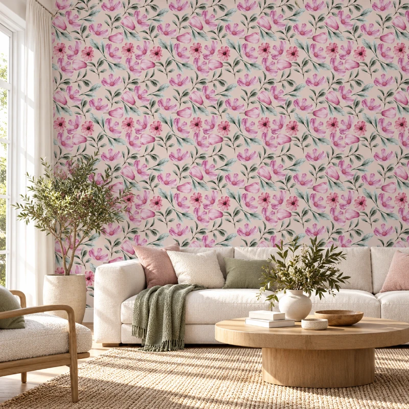 Yapışkanlı Keçe Duvar Kağıdı Çiçek Desen (Model - 2041)