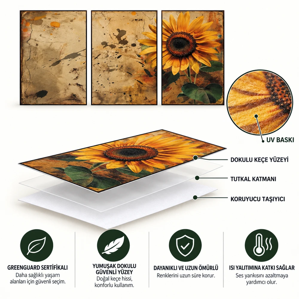 Yapışkanlı Keçe Tablo - Poster Çiçek (Model- 35) 