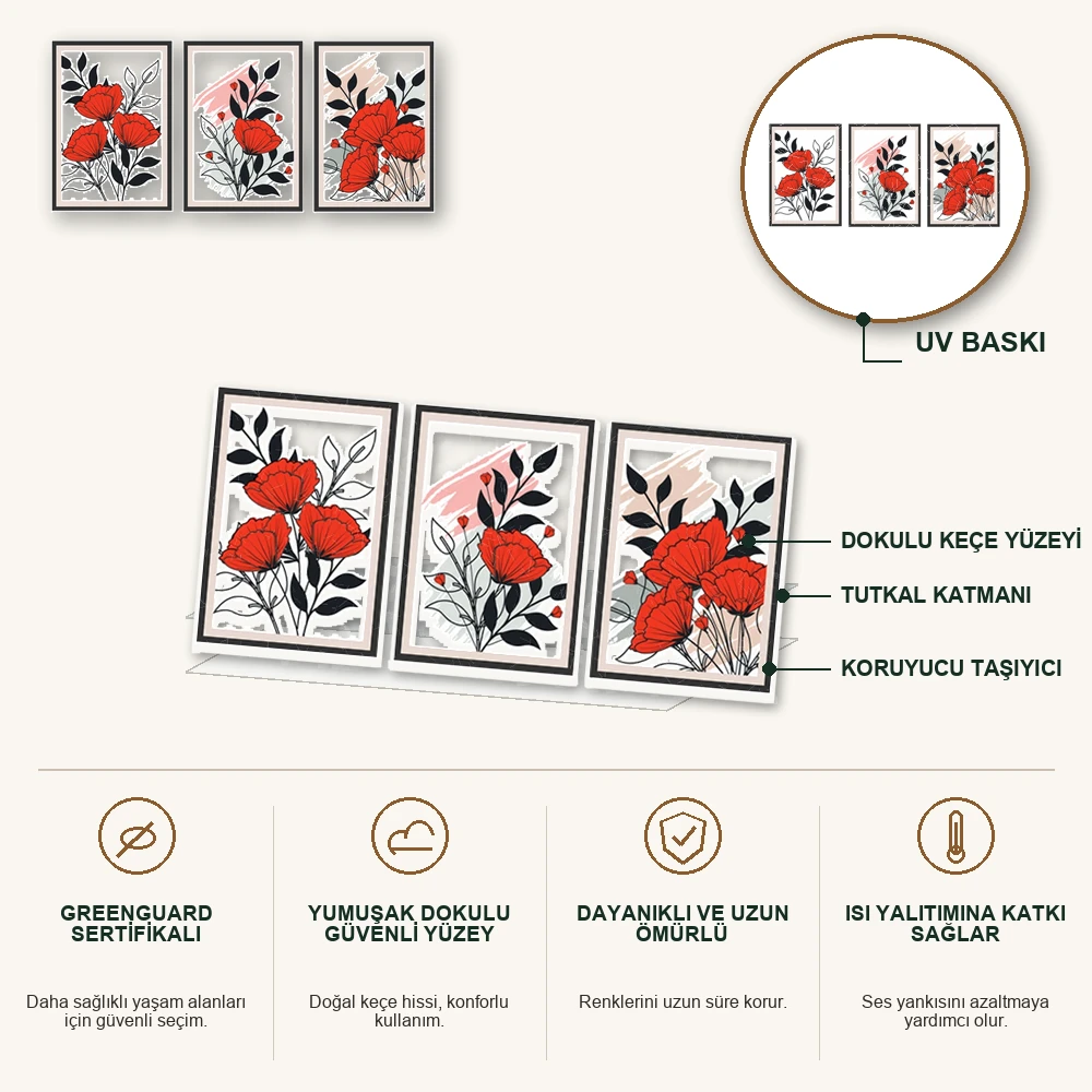 Yapışkanlı Keçe Tablo - Poster Çiçek (Model- 48) 