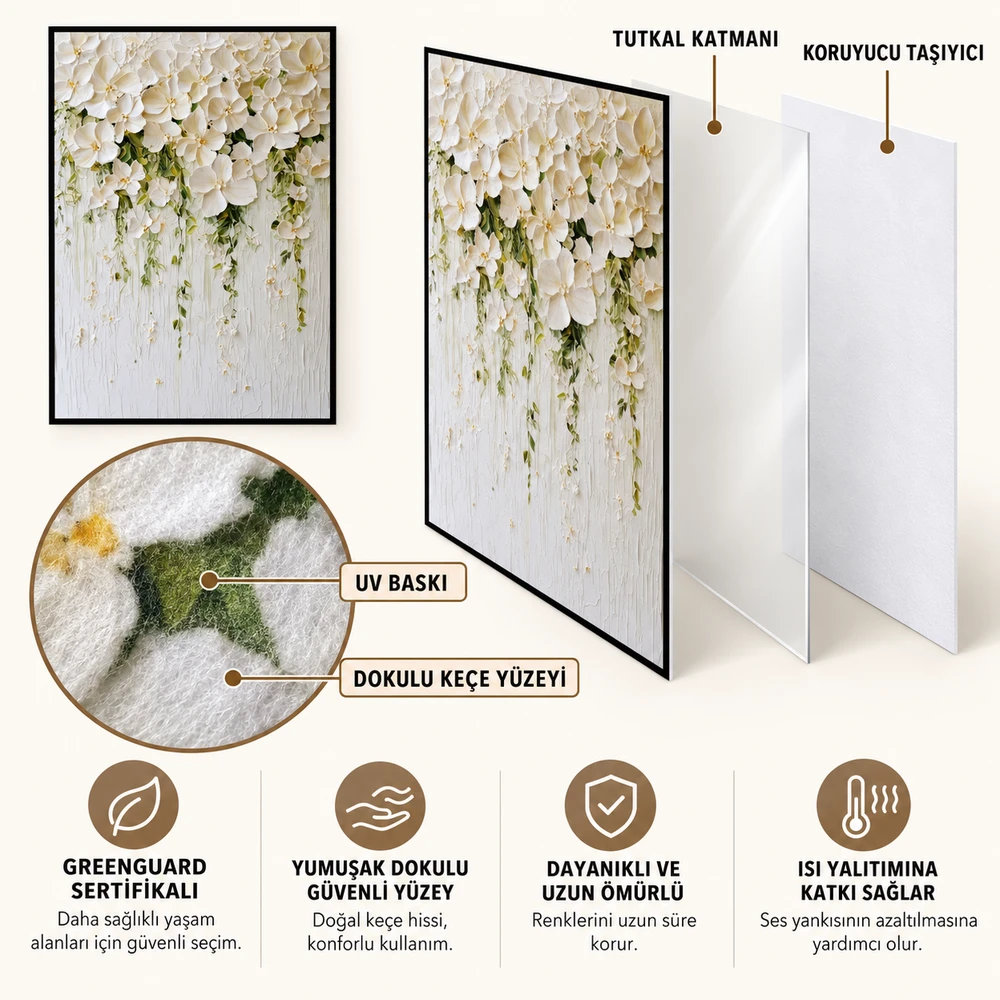 Yapışkanlı Keçe Tablo - Poster Çiçek (Model- 75) 