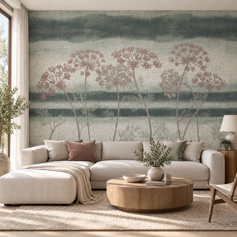Yapışkanlı Keçe Duvar Kağıdı Çiçek Desen (Model - 2010)