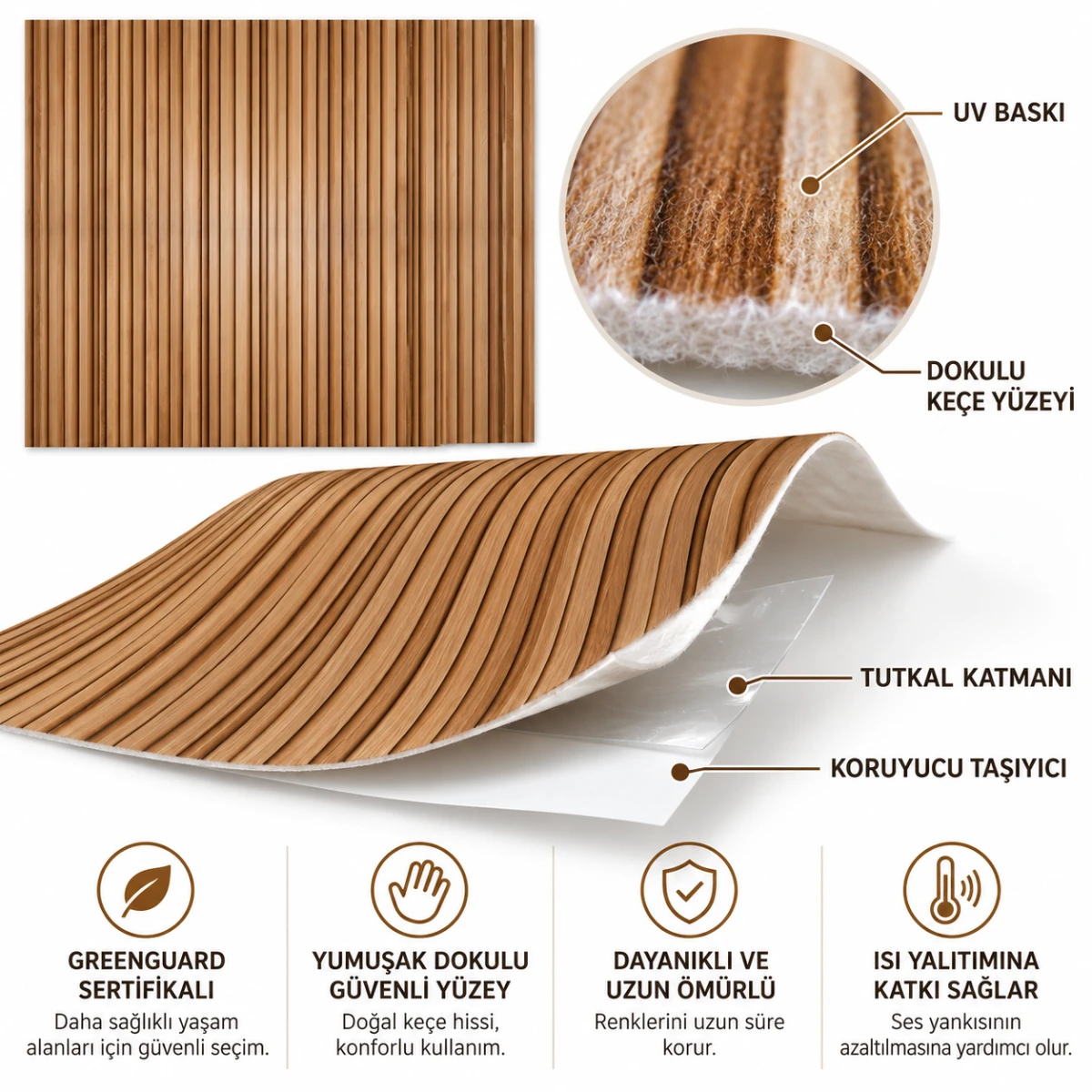 Yapışkanlı Keçe Duvar Kağıdı Çıta Desen (Model - 9042) 