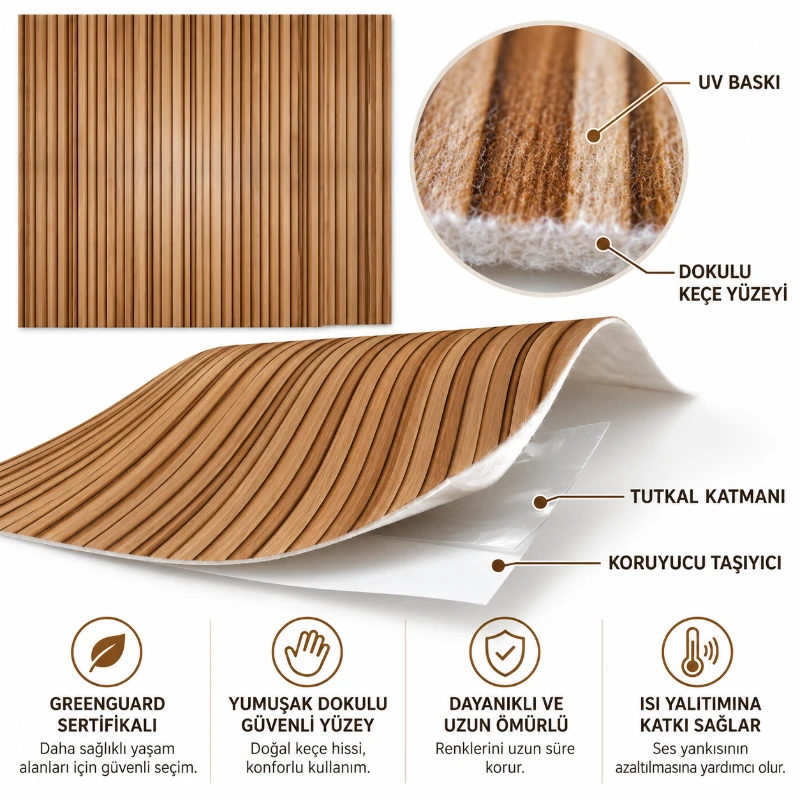 Yapışkanlı Keçe Duvar Kağıdı Çıta Desen (Model - 9042)