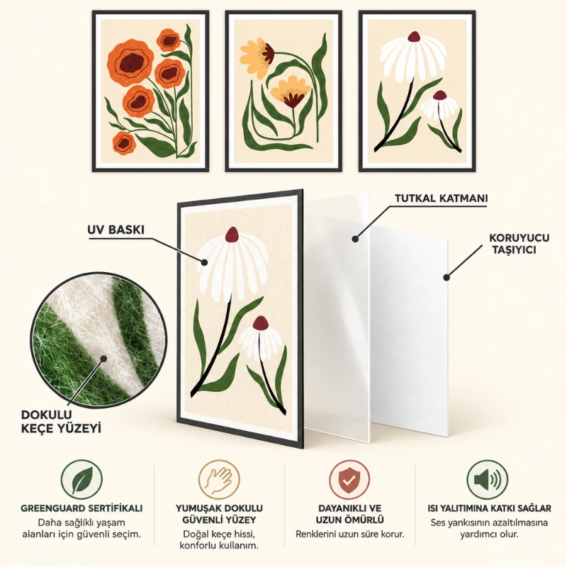 Yapışkanlı Keçe Tablo - Poster Çiçek (Model- 49)
