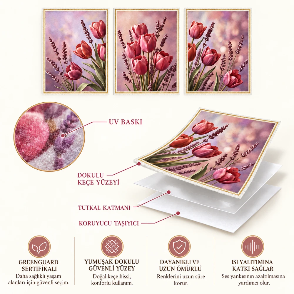 Yapışkanlı Keçe Tablo - Poster Çiçek (Model-104) 
