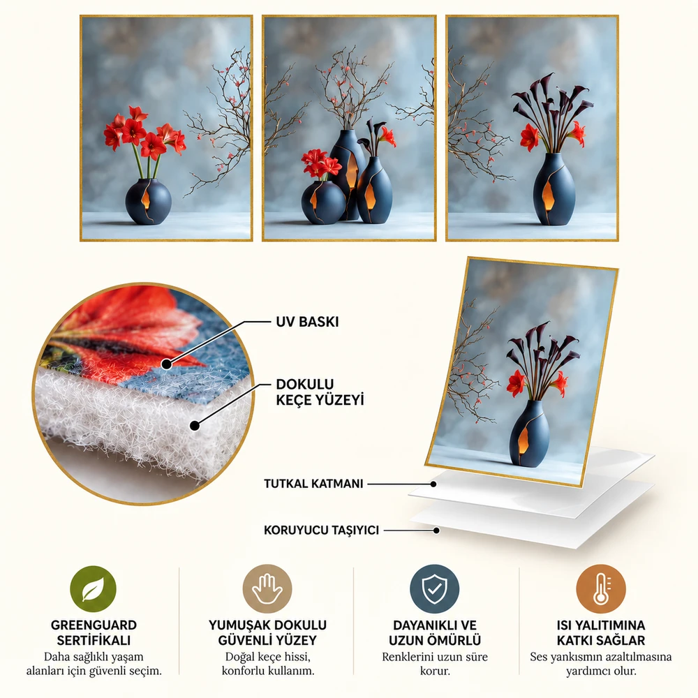 Yapışkanlı Keçe Tablo - Poster Çiçek (Model-106) 